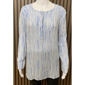 Gap Women's Small Tall Blue White Striped Long Sleeve Split Neck Tunic Blouse